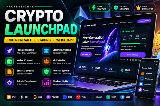 build crypto launchpad token presale website, staking dapp wallet connect