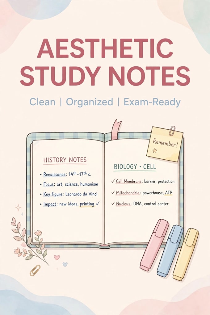 create aesthetic custom study notes