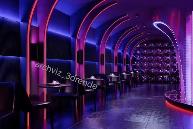 create photorealistic 3d interior rendering for restaurant, bar and club