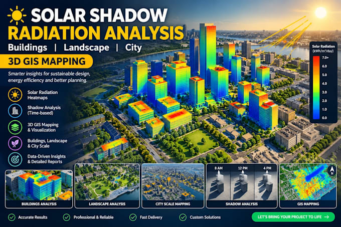 develop solar shadow radiation analysis buildings landscape city 3d gis mapping