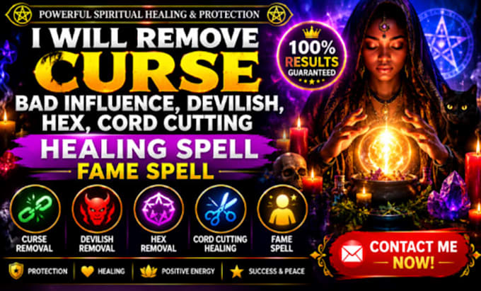 remove curse bad influence, devilish, hex, cord cutting healing spell fame spell