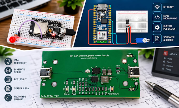 do custom electronics pcb circuit design schematic esp32 programming iot project
