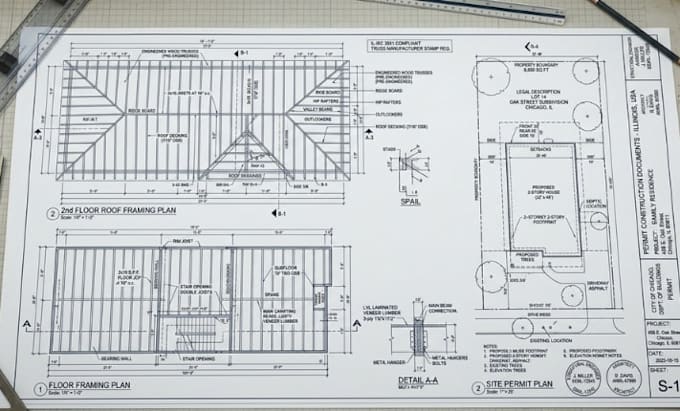 draft roof framing floor framing site permit plan for illinois USA