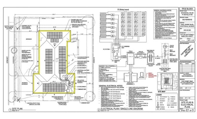 draft solar site plan electrical plan permit drawing for arizona USA
