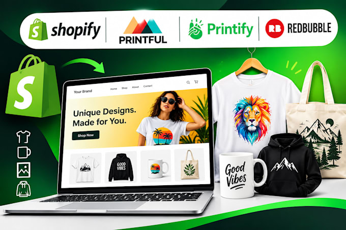 build shopify print on demand store on printful, printify, redbubble, teespring