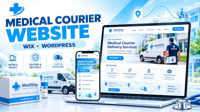 design a professional medical courier website on wix or wordpress