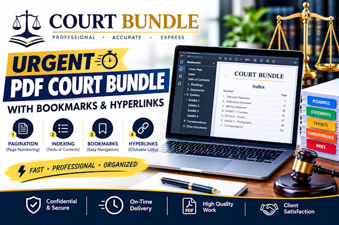 create an urgent PDF court bundle with bookmarks and hyperlinks