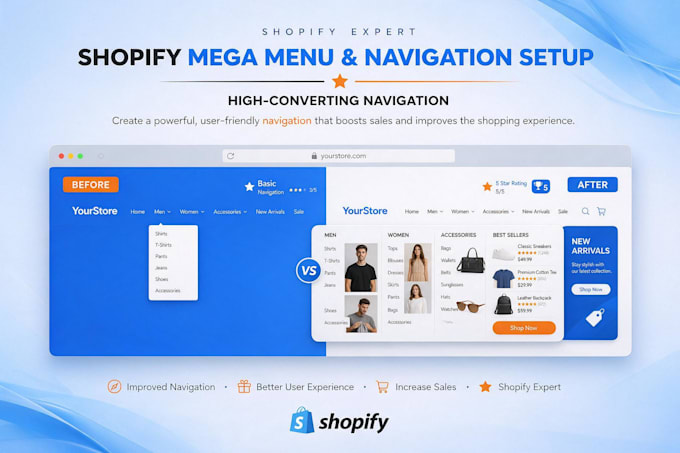 setup shopify mega menu and navigation for high converting stores