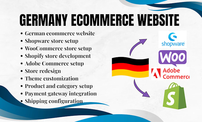 build german ecommerce website, shopware, woocommerce, shopify adobe commerce