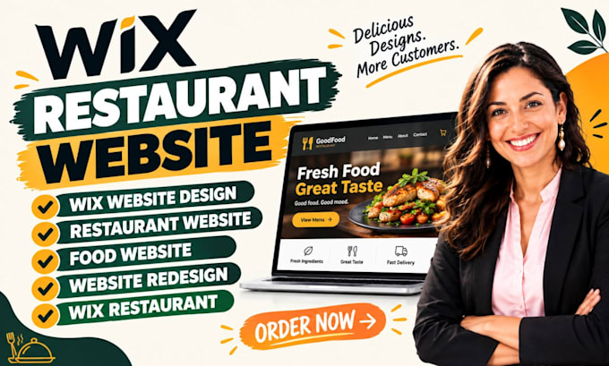 design or redesign wix restaurant website, online ordering and menu