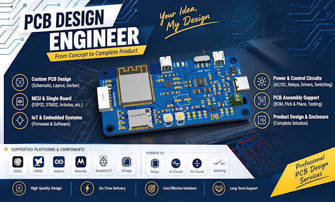 design custom pcb, schematic and electronics hardware