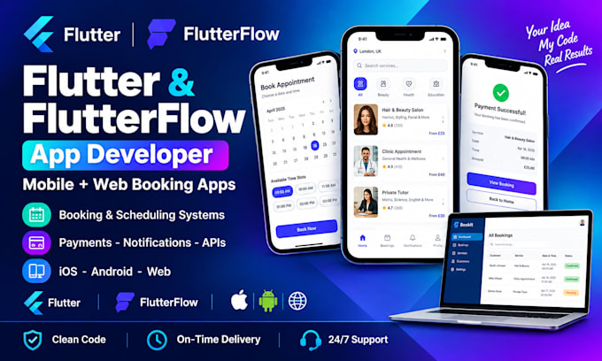 develop your flutter or flutterflow mobile app with booking system