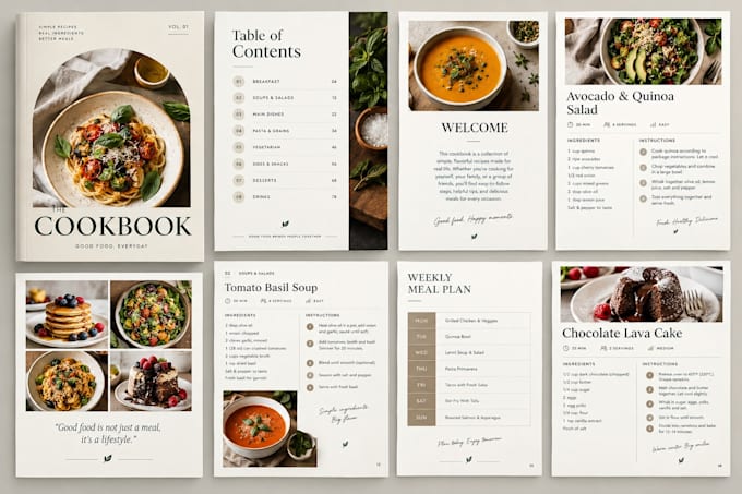 design recipe cookbook, format cookbook, diet plan tracker, meal planner