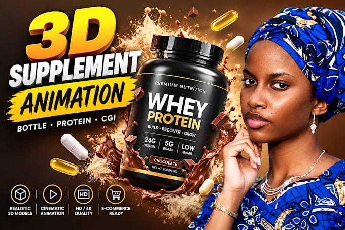 create 3d supplement animation 3d supplement protein bottle bottle design video