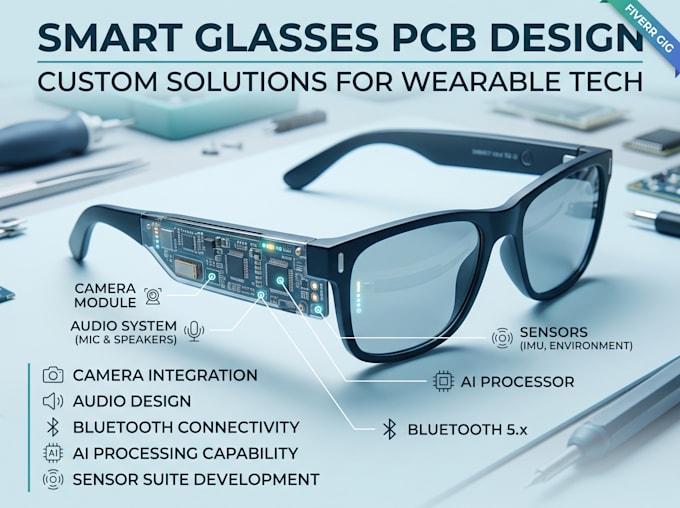 design smart glasses pcb with camera, audio, bluetooth, ai and sensors