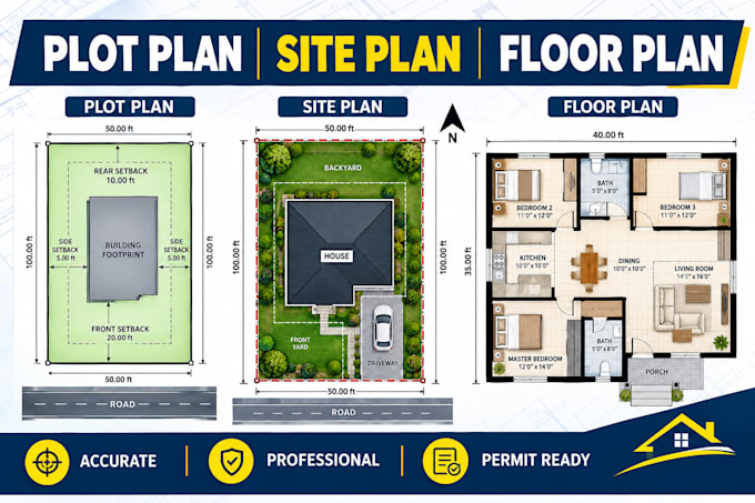 create plot plan, site plan, floor plan for permit