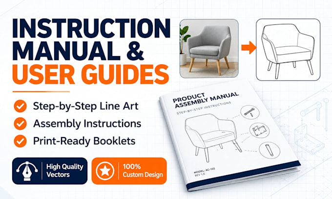 design a step by step instruction manual, user guide, and product assembly