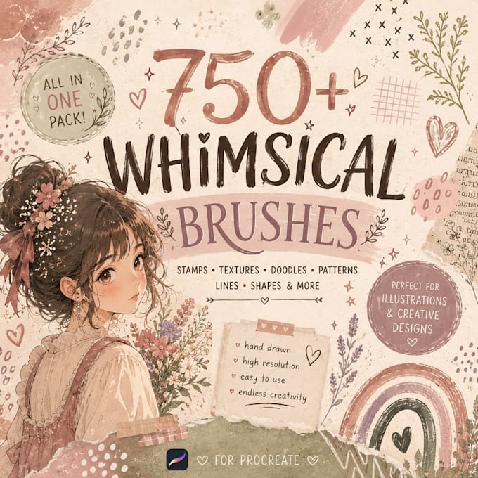 send 750 whimsical procreate brushes bundle