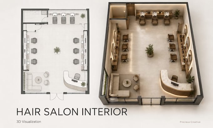design a modern hair salon interior in 3d