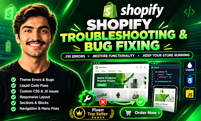 fix shopify bugs theme issues errors, and store functionality troubleshooting