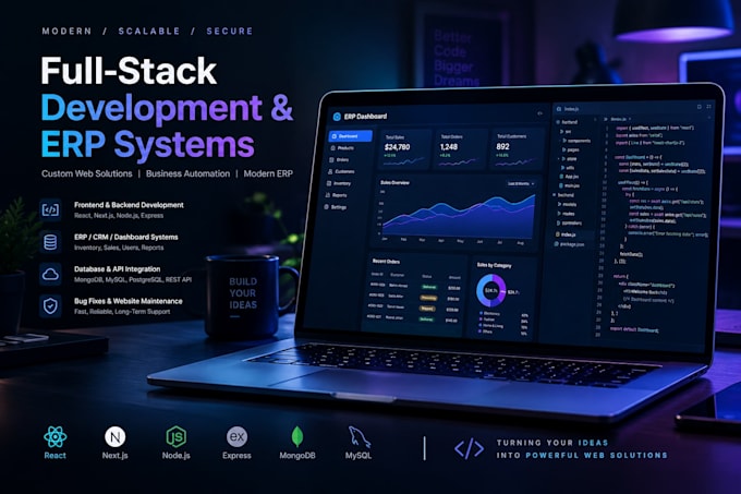 develop full stack web applications and erp systems using react and node