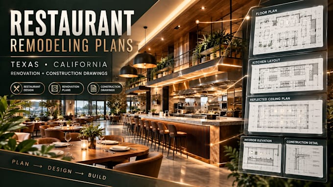 create texas or california restaurant remodeling renovation plans drawing
