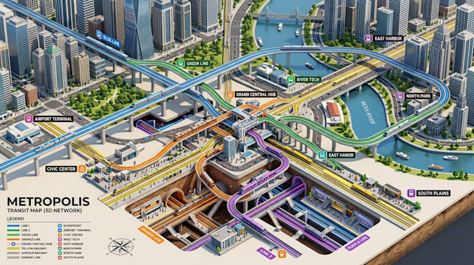 custom transit map, metro map, and travel route planning map design