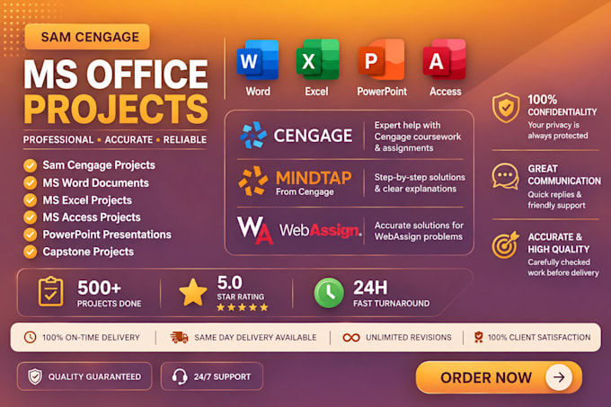 do all excel, sam cengage, simnet, capstone grader projects urgently