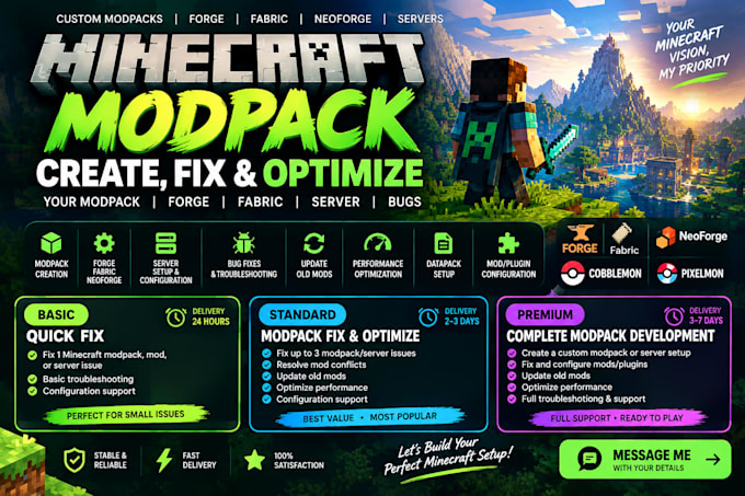 create, fix and optimize your minecraft modpack forge fabric server bug