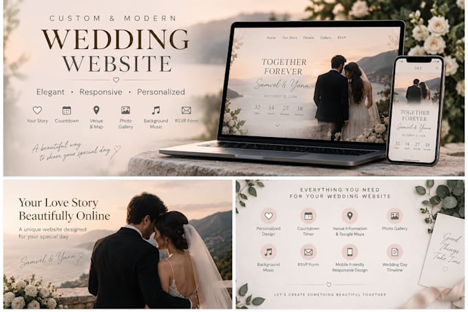 create a custom responsive wedding website with rsvp