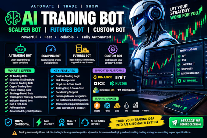 develop ai trading bot, scalping bot, day trading bot, futures trading bot