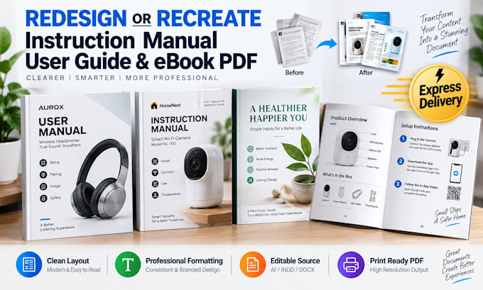 redesign or recreate your instruction manual, user guide, and ebook PDF