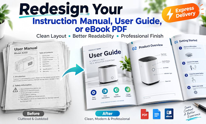 redesign your instruction manual, user guide, or ebook PDF
