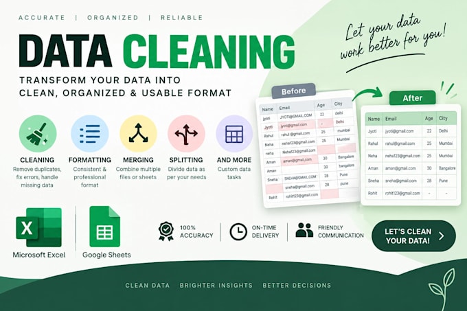clean, format, merge, split excel data