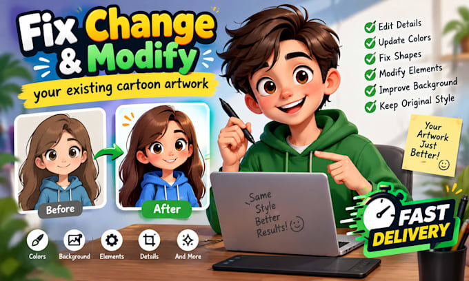 fix change and modify your existing cartoon artwork