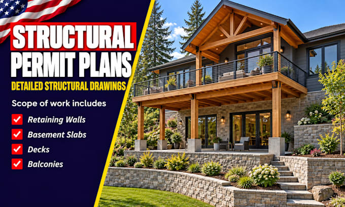 do structural permit drawing for retaining walls basement slab decks and balcony