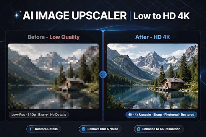 enhance your image to HD 4k, upscale and improve quality
