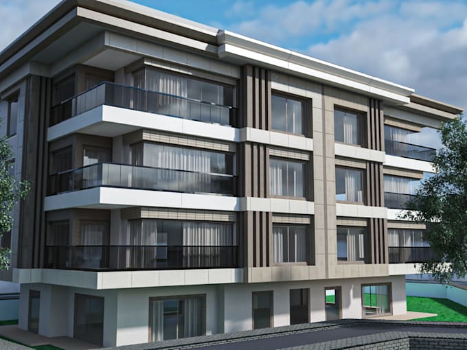 design commercial building facade exterior 3d rendering storefront