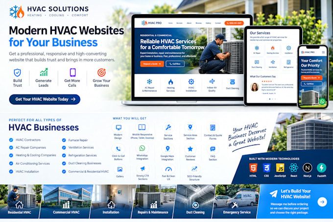 build a professional hvac website for heating and cooling