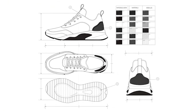 create sneaker and shoe tech packs with spec sheets and bom