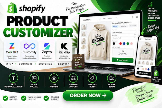 setup shopify product customization apps zakeke customily zepto kickflip easify