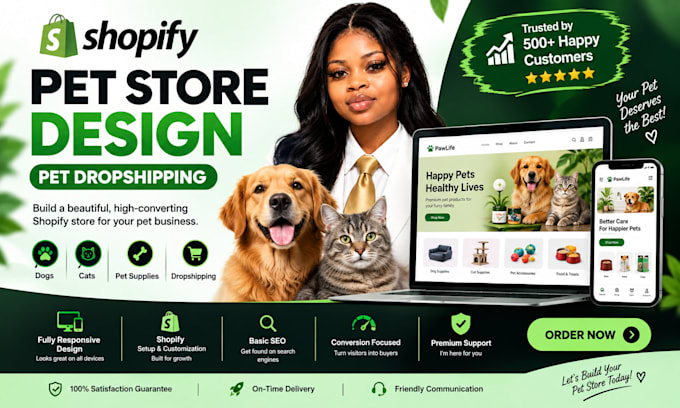 design a high converting shopify pet store or pet dropshipping website