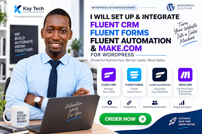 fluent crm, fluent forms, fluent automation, make com automation for wordpress