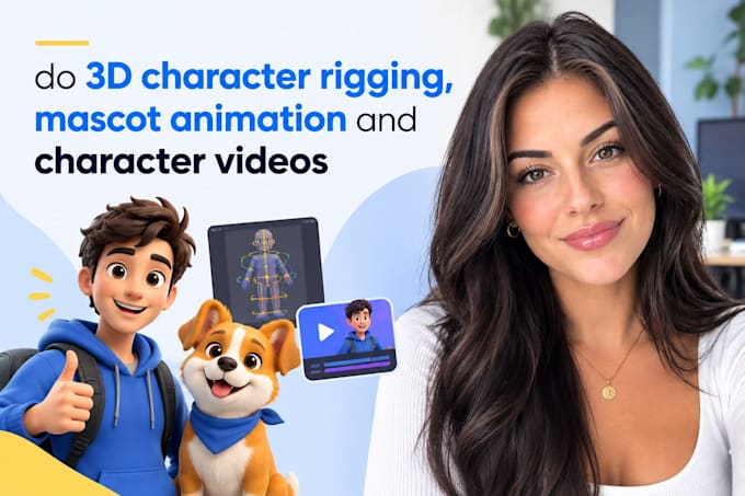do 3d character rigging, mascot animation and character videos