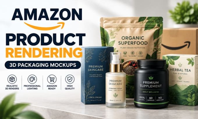 create 3d product packaging mockups and amazon product rendering