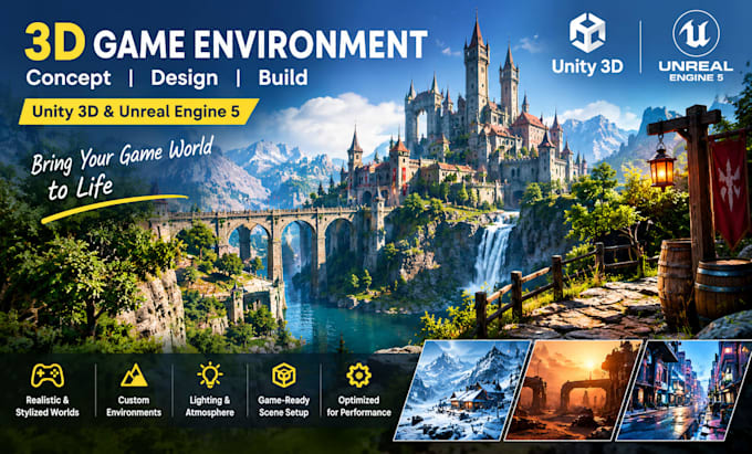 design 3d game environment in illustration or game background