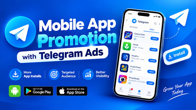mobile app promotion gain USA, UK android, ios app install with telegram ads