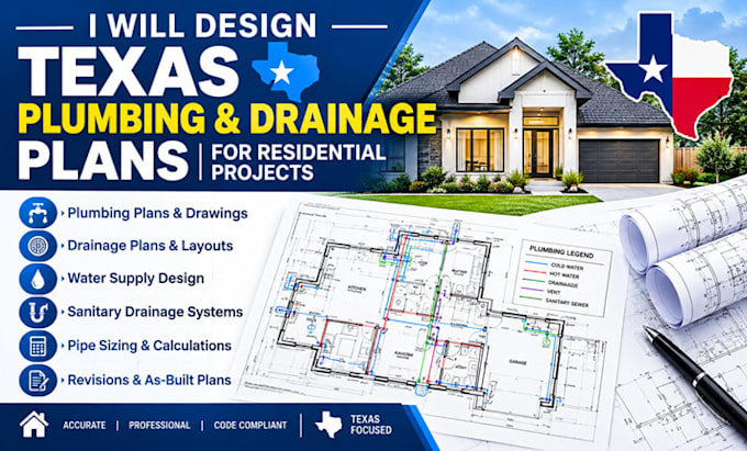 design texas plumbing and drainage plans for residential projects