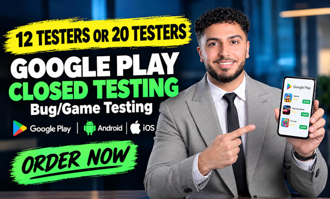 provide 12 tester or 20 tester google play closed bug android ios app testing