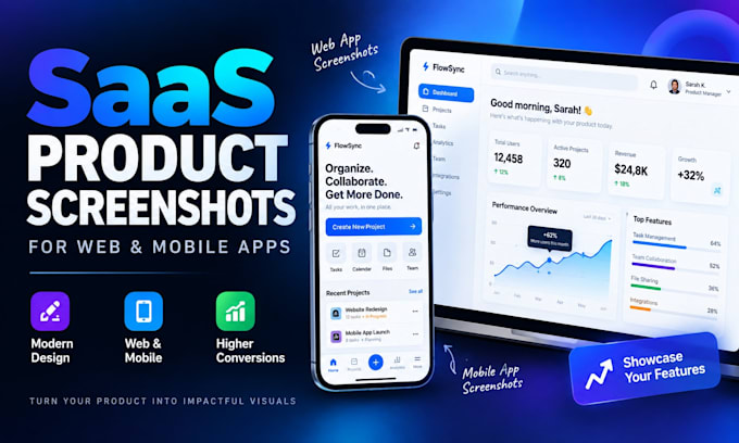 create saas product screenshots for web and mobile apps